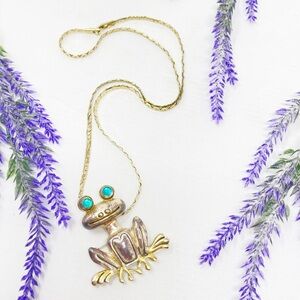 Vintage Emerald Eyed Frog Pendant Chain Necklace